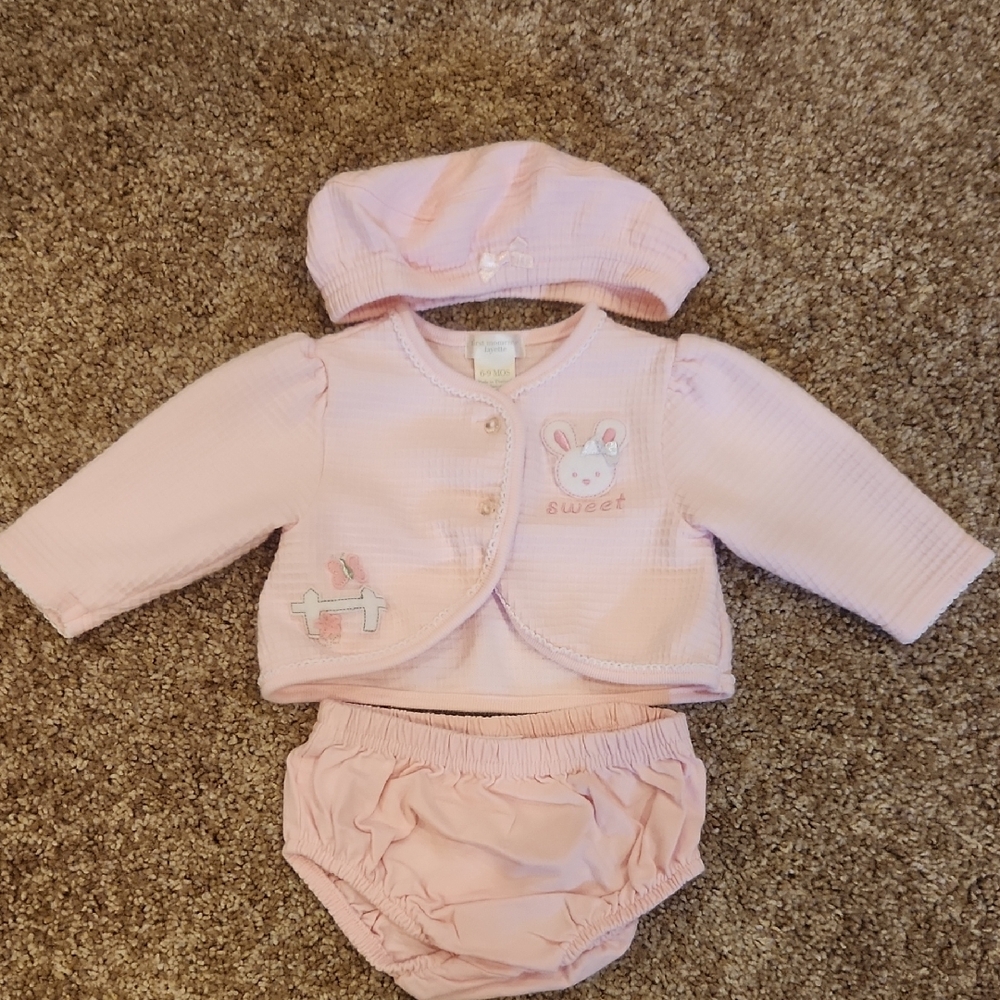 First Moments Adorable Pink Baby 3 Piece Outfit Set, Size 6-9 Months